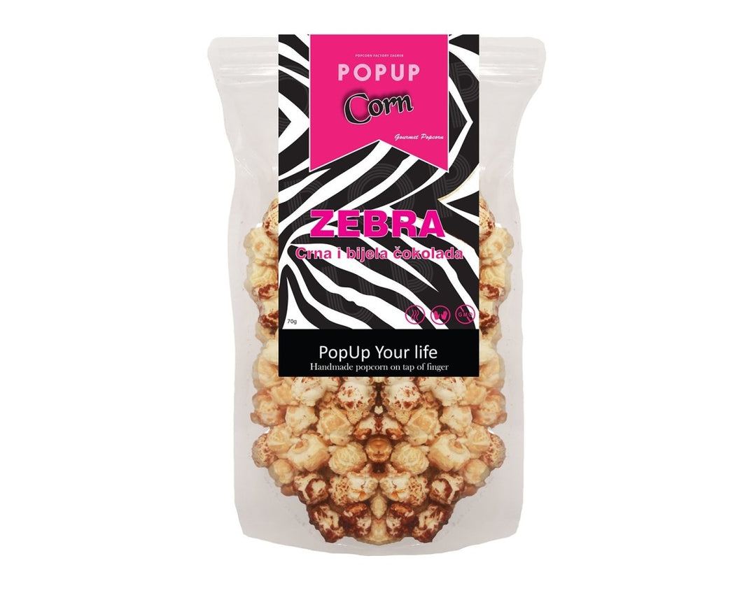 Gourmet POP Corn - 'ZEBRA' (Dark and white chocolate) - Popup